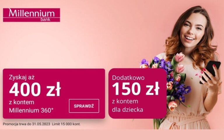 Nawet 550zł premii w nowej promocji Konta Millennium 360° + oszczędzaj na 7,5% + 300zł za kartę kredytową!