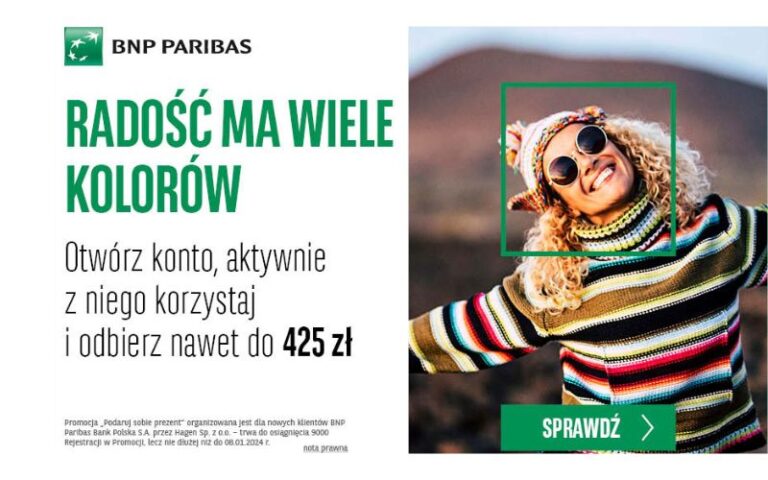 Łatwe 425 zł po otwarciu konta osobistego w BNP Paribas!