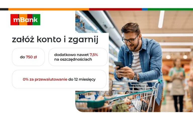 Kumulacja! Aż 750 zł z eKontem do usług mBank w promocji + oszczędzaj na rekordowe 7,5%!