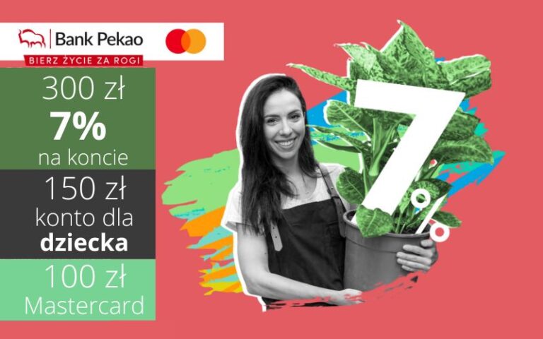 Teraz więcej! Odbierz 300 zł premii po założeniu Konta Przekorzystnego w Pekao SA + 150 zł za konto dla dziecka + 100 zł od Mastercard + 7% na koncie oszczędnościowym na 5 miesięcy!