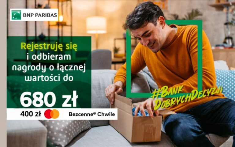 Szybka akcja! Zyskaj aż 680 zł po otwarciu konta osobistego w BNP Paribas + 400 zł z programem Mastercard Bezcenne Chwile!