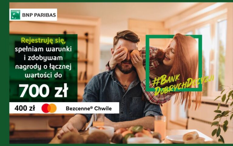 Powtórka rekordu! Zyskaj aż 700 zł po otwarciu konta osobistego w BNP Paribas + 400 zł z programem Mastercard Bezcenne Chwile!