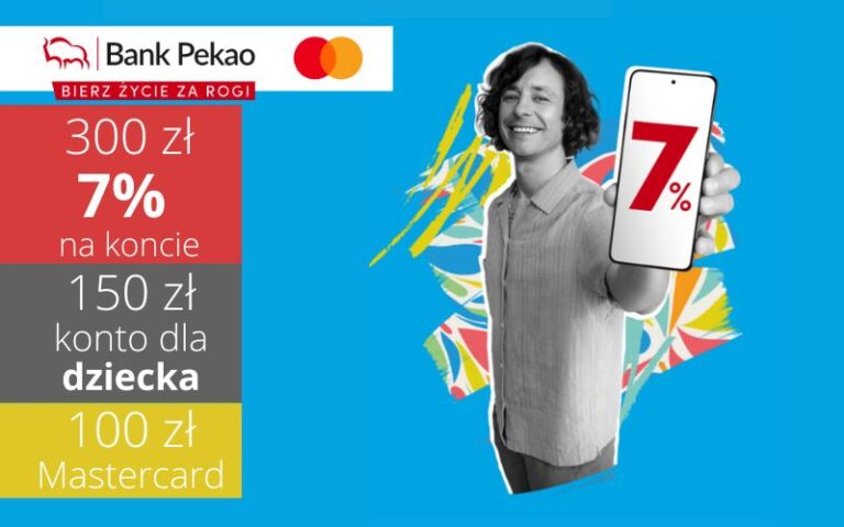 Jeszcze raz! Odbierz 300 zł premii po założeniu Konta Przekorzystnego w Pekao SA + 150 zł za konto dla dziecka + 100 zł od Mastercard + 7% na koncie oszczędnościowym na 5 miesięcy!