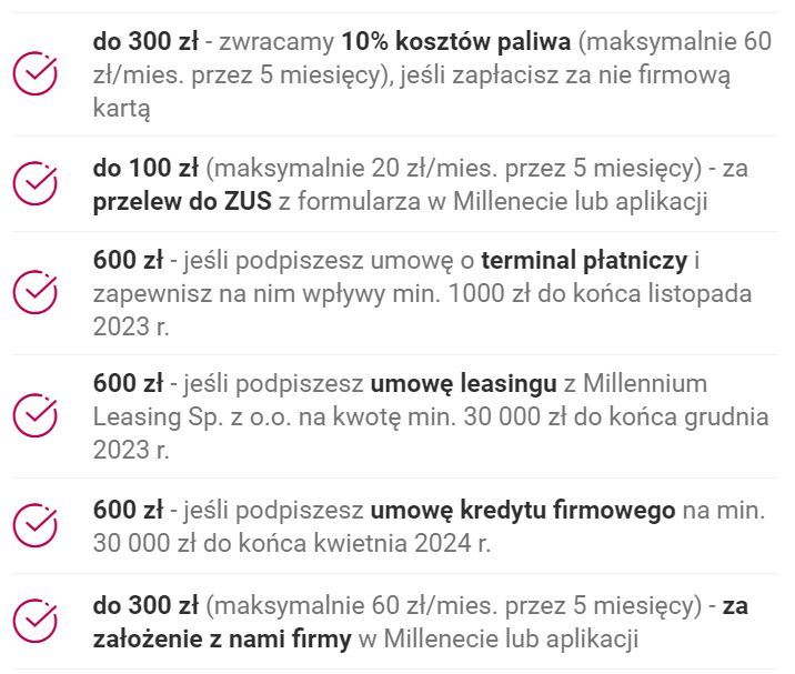 millennium - promocja konta firmowego - za co premie