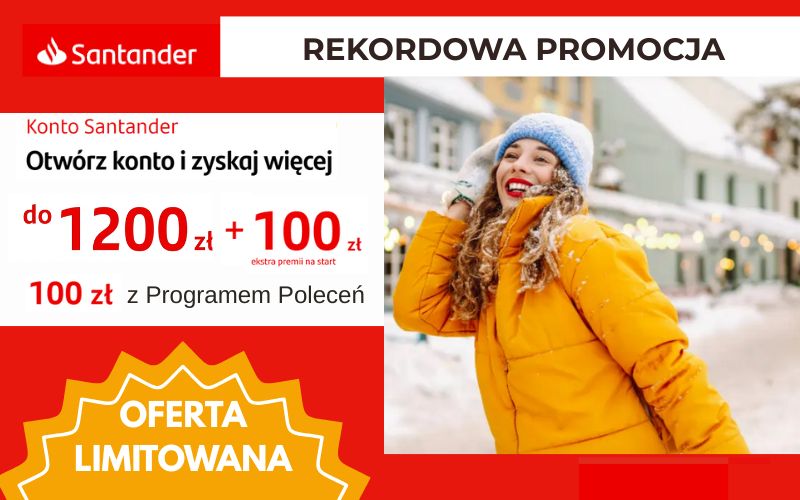 promocja konto santander - premia - 1200 - zwroty za płatności kartą - zima 2025 - 2026 - dzien dobry