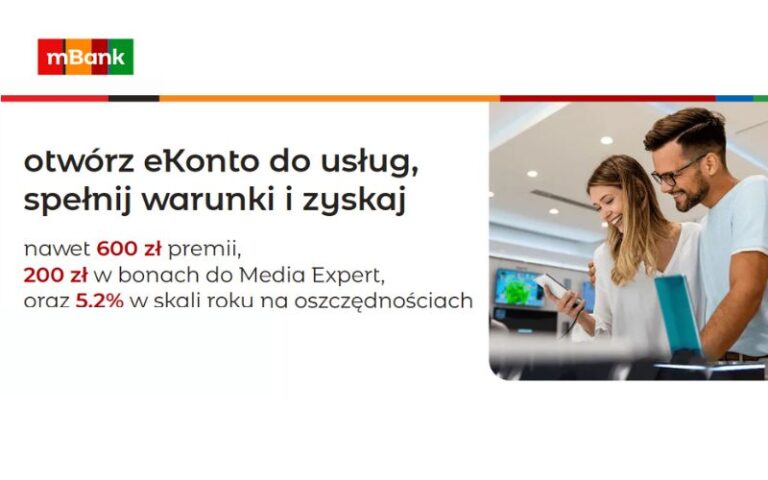 Konta osobiste promocja ekonta do usług mbank - 800 zł - bony do media expert