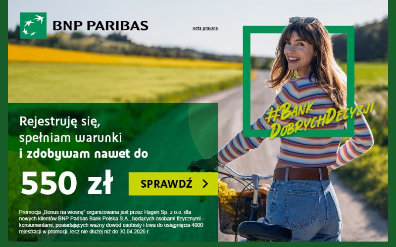 promocja konta osobistego bnp paribas - bonus na wiosne - 550 - gotowka