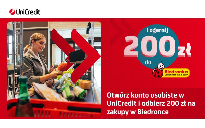 promocja konta osobistego unicredit - bonus na start - biedronka - 200