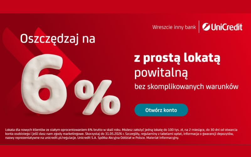promocja konta osobistego unicredit - kwiecien maj 2026 - darmowe bez warunkow - lokata na 6%