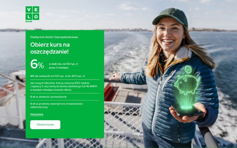 konto oszczednosciowe bez konta osobistego velobank recenzja - 6 procent - wrzesien - październik 2026