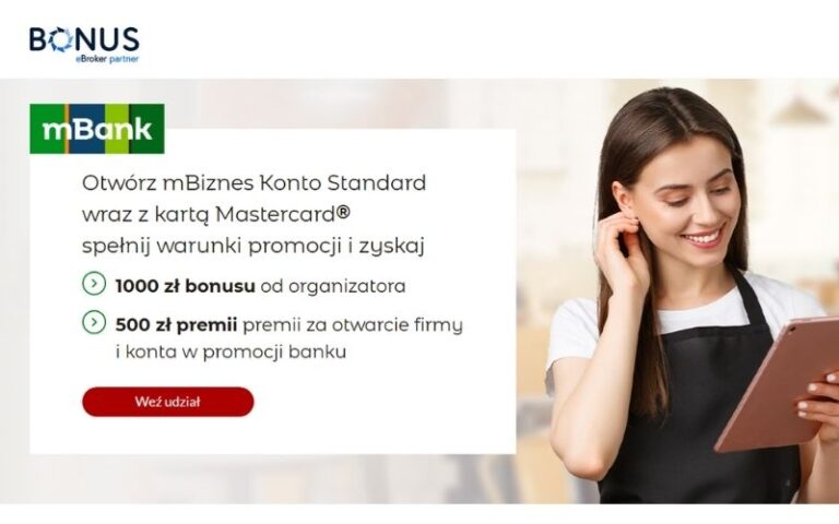 promocja konta firmowego mBank - 1000 zl premii - 500 za zalozenie firmy