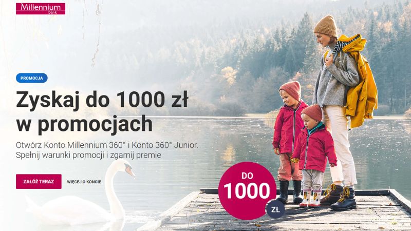 promocja konta millennium 360 - 800 zl premii - zima 2026