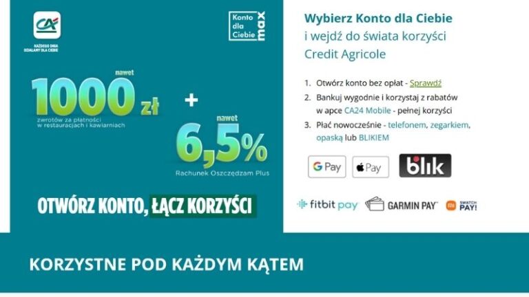 promocja konta osobistego credit agricole - 1000 - smaczne zwroty - konto oszczednosciowe